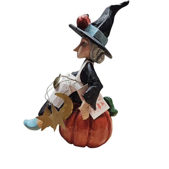 Vintage 1992 House Of Hatten 9.5" Halloween Witch Sitting On Pumpkin Figure - Picture 4 of 7